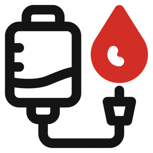 Blood bag connected to IV drip tubing for transfusion