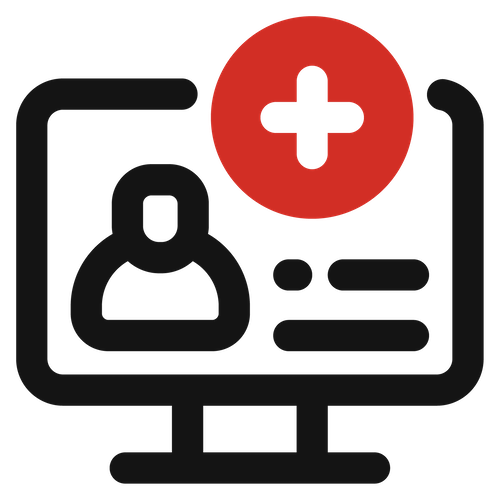 Telehealth consultation with medical professional via video call interface.